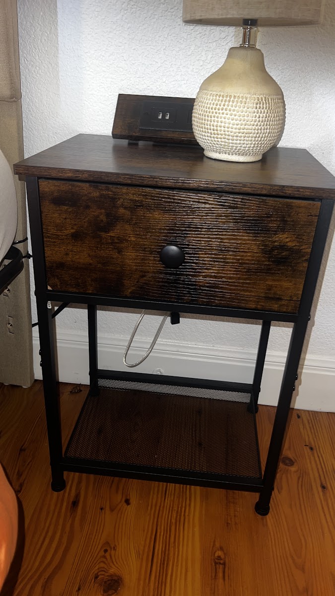 Rustic Brown Nightstand with Charging Station