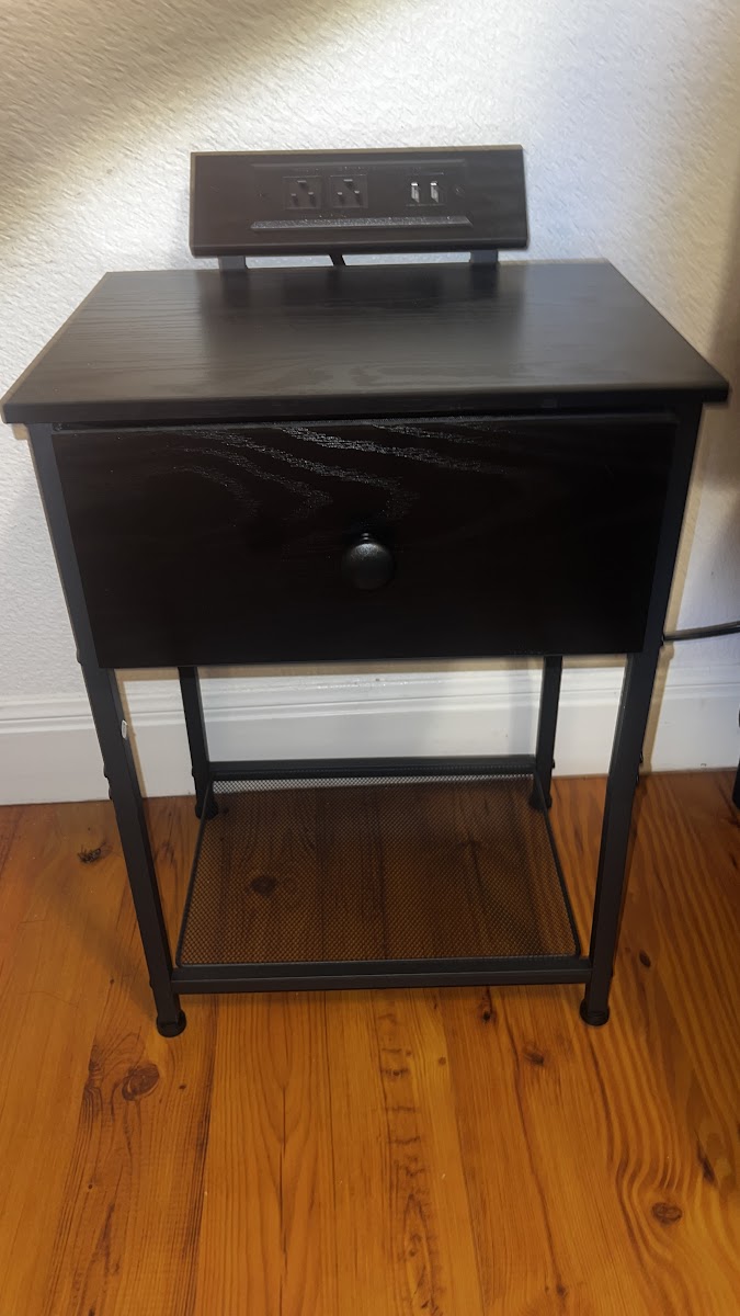 Black Nightstand with Charging Station